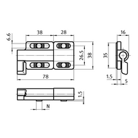 53-100-0 MODULAR SOLUTIONS SLIDING DEAD BOLT<BR>ZINC PLATED STEEL BODY 78MMX38MMX16MM HARDWARE NOT INCLUDED
